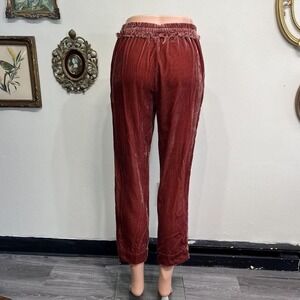 Dusty Rose Velvet Ruffled Waist Tapered Pants Drawstring Size Medium